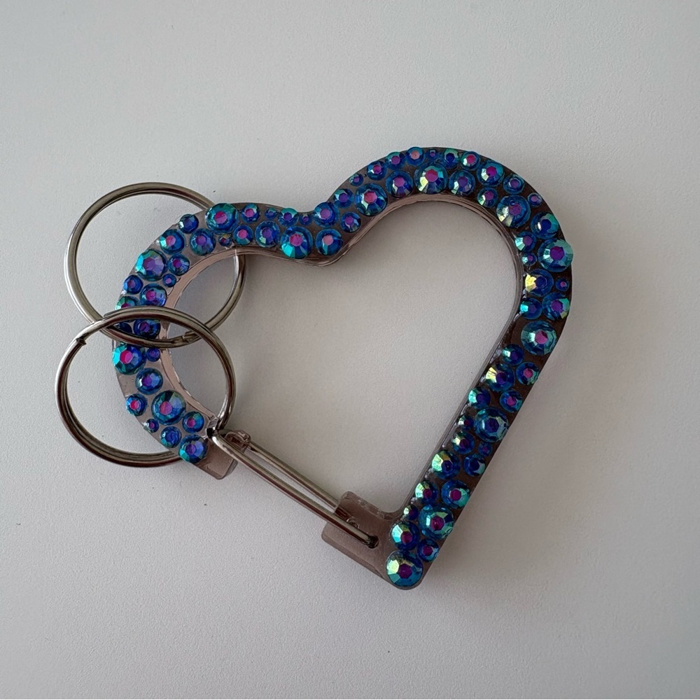 Blue Rhinestone Acrylic Clear Heart Keychain